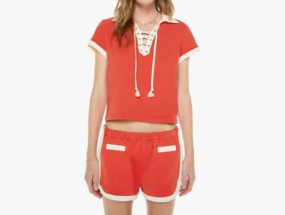NEW MOTHER lace up match top in fiery red